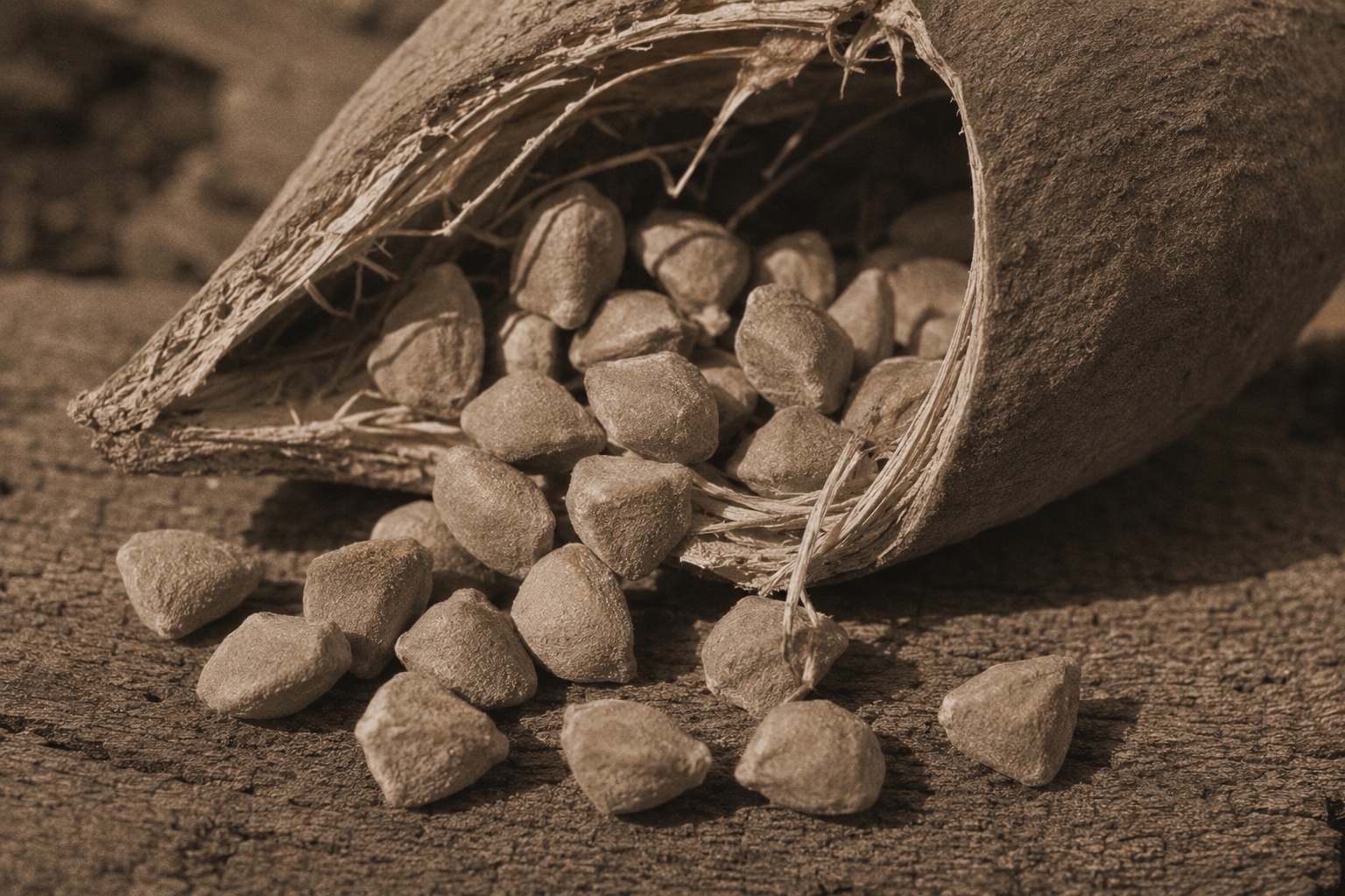 Graines de baobab répandues hors de leur gousse